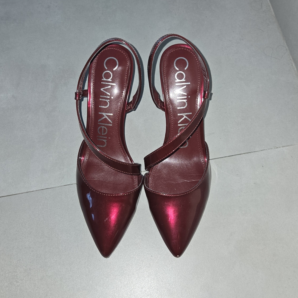 Calvin Klein Shiny Burgundy Strappy Heels